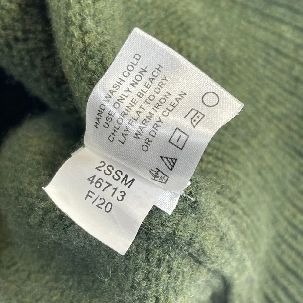 Orvis Quarter Zip Sherpa Collar Lambswool Sweater Size M Green Leather Trim Fall